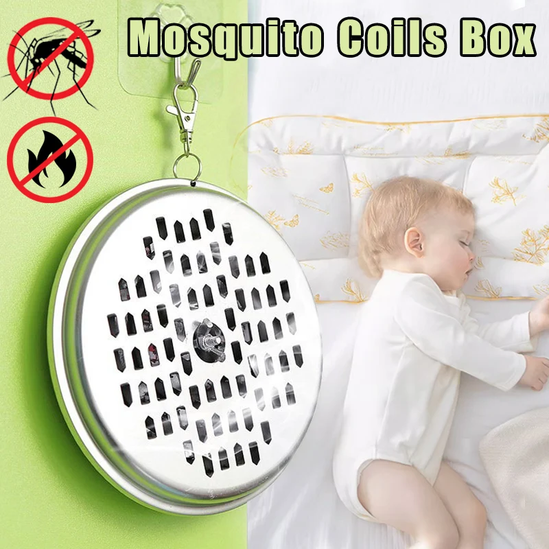 

Portable Mosquito Coils Holder Stainless Steel Wall Mounted Mosquito Coil Box with Cover Scald Proof Round Mosquito Coil Tray