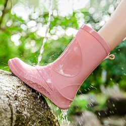 Women's Fashion Mid-tube Boots Rubber Waterproof Non-slip Rain Boots Outdoor Work Plus Cotton Water Shoes Kitchen Rain Boots