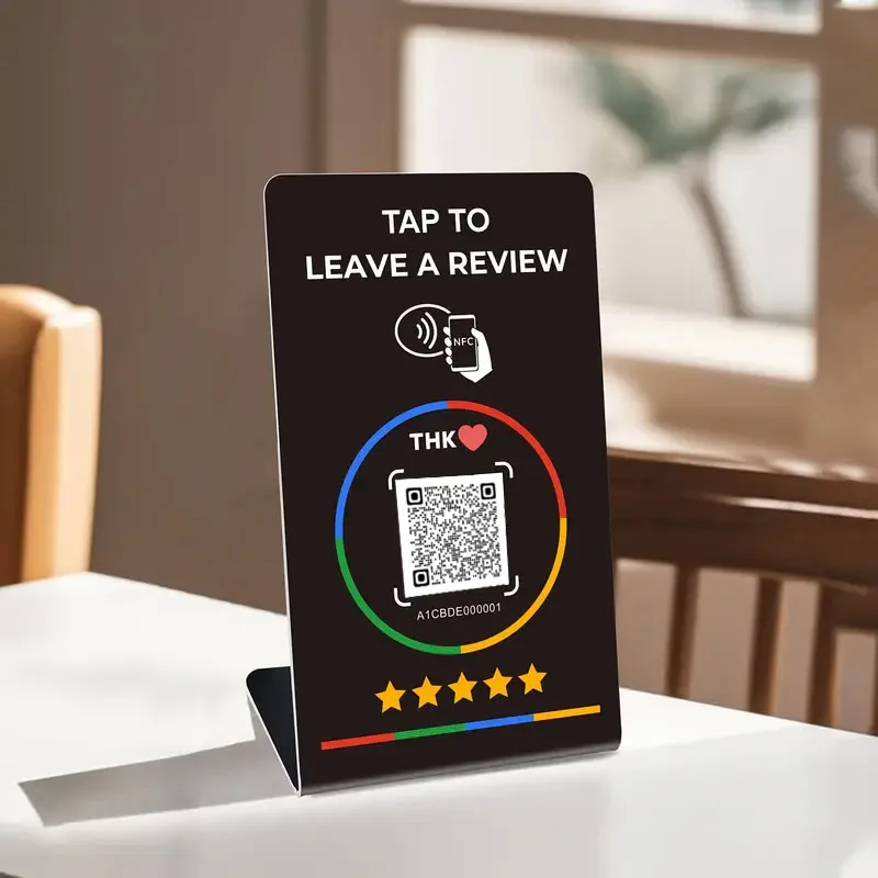 13.56Mhz programmable Google Review Card NFC station table NFC Google Reviews display bending card standing brand bracket
