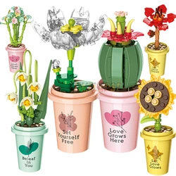 DIY MOC Potted Plants Vase Cup Succulents Cactus Gypsophila Mountain Lotus Decorate Building Blocks Model Bricks Sets Kits Toys