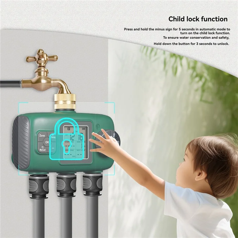 ABWM-3-Way Automatic Water Timer Garden Irrigation Watering System Independents Control Sprinkler NH3/4Inch External Thread