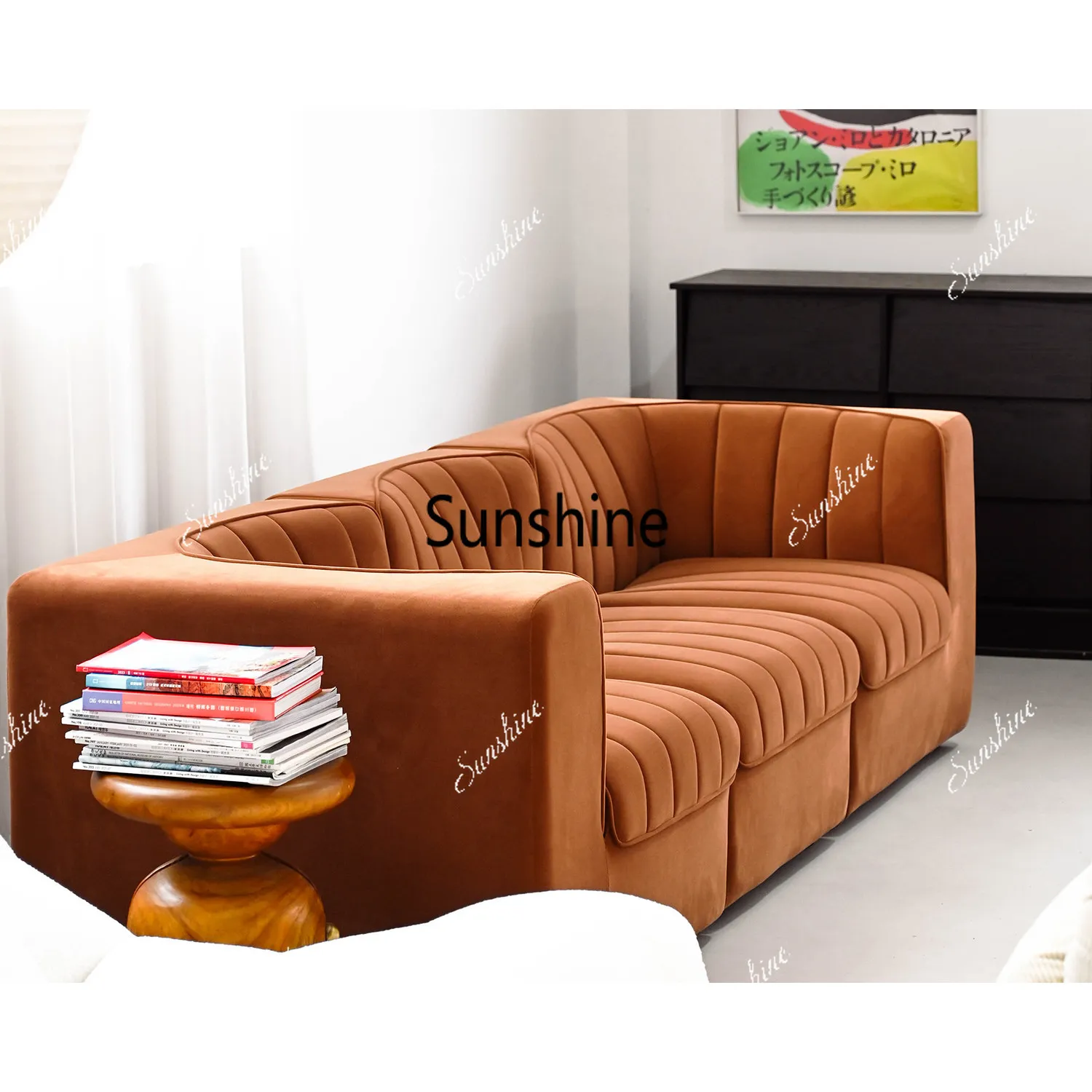 

Italian light luxury retro flannel, modular combination single and double three-person sofa small apartment