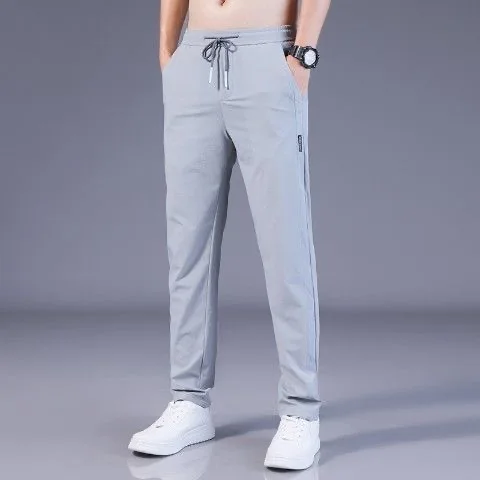 

Ice Silk Pants Men's Loose and Breathable Straight Fitting Casual Pants Summer Thin Elastic Men's Sports Pants Windproof