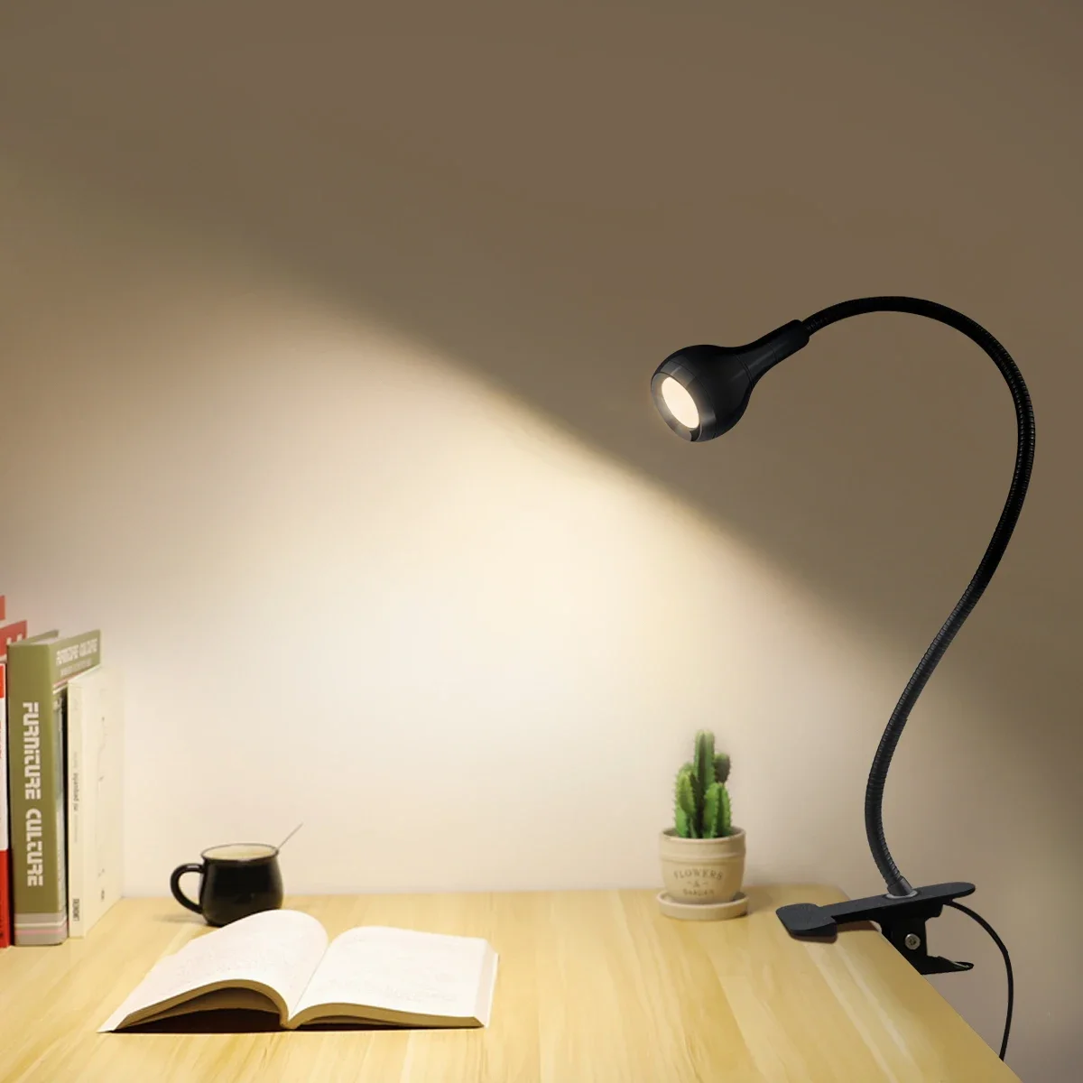 Lámpara LED de lectura con Clip para mesa de cama, luces nocturnas flexibles y libres alimentadas por USB con interruptor de botón