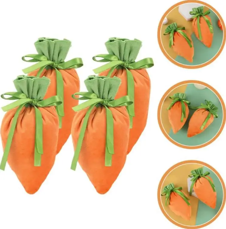 Easter Velvet Gift Bag Carrot Jewelry Basket Candy Bags With Drawstring For Party Decorations Biscuit Snack Storage Bag  SN4248