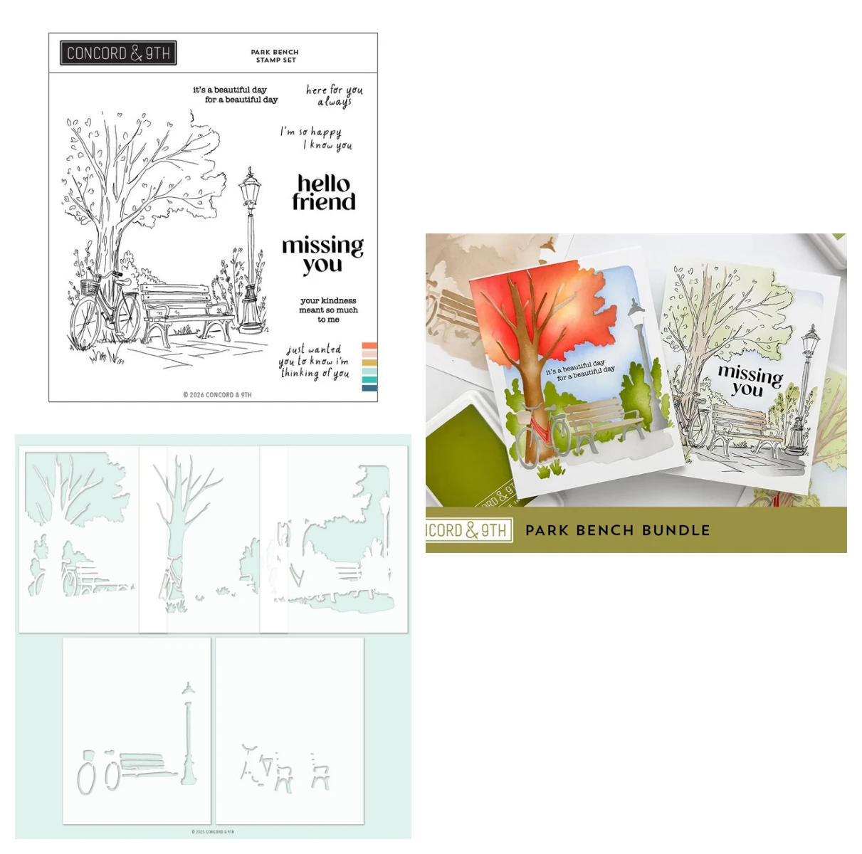 Park Bench Berries and Leaves Poinsettia Inlay Christmas Winter Concord&9th Dies Stamp Scrapbooking DIY Crafts October 2026 New