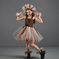 Disguise Cute Lion Halloween Costumes for Girls Kids Animal Fancy Tutu Dress Children Cosplay Outfit for Birthday Carnival Party