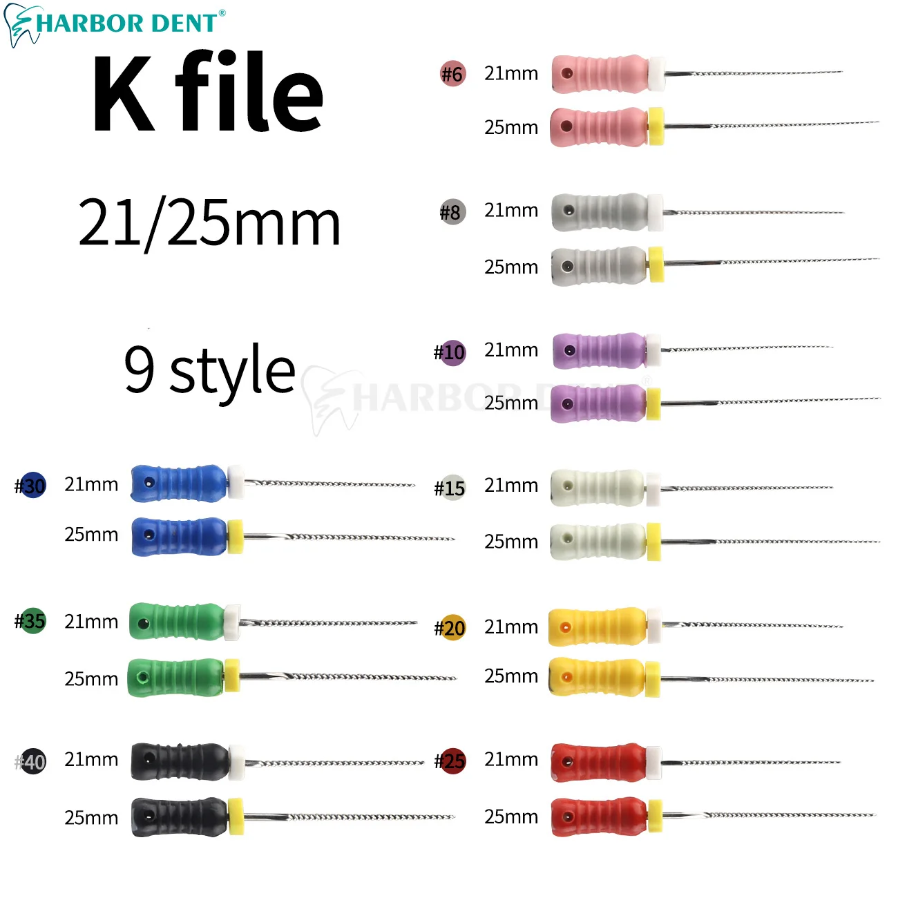 6Pcs/Pack Dental Hand Use K-Files Stainless Steel Endodontic Root Canal Files 21/25mm Dentistry Lab Instruments