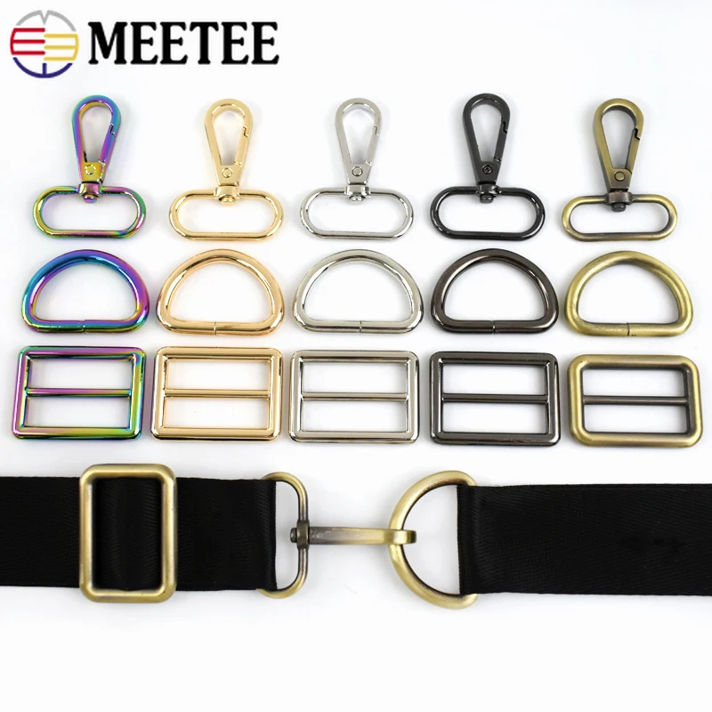 2/5Sets 13-38mm Metal Buckles D Ring Swivel Loster Clasp Tri-Glide Snap Carabiner Bag Strap Hook Dog Collar Webbing Clamp Buckle