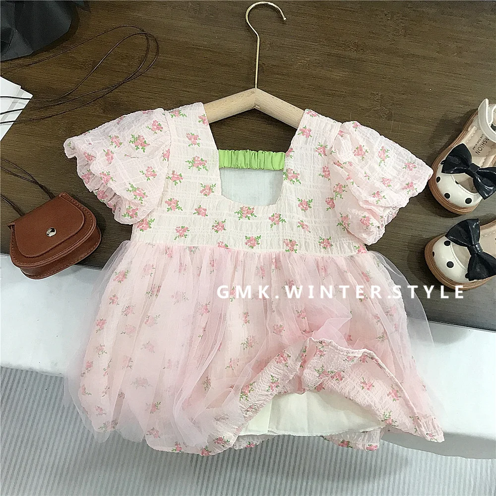 Girls Dress Summer New Children's Foreign Gas Bubble Sleeve Princess Dress Little Boy Girl Floral Dress Fashion