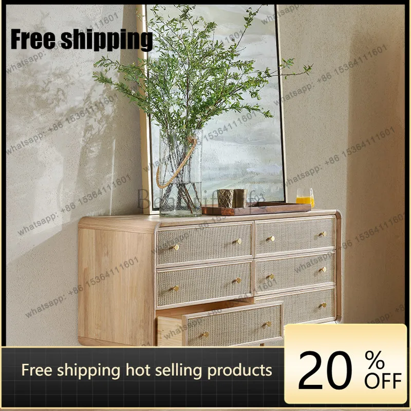 LD Nordic solid wood TV cabinet simple rattan storage bed and breakfast decoration entrance cabinet