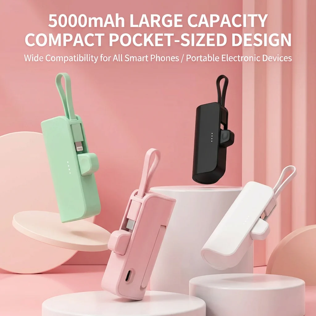 PURFIELD 5000mAh Mini Power Bank, Large Capacity Fast Charging Emergency External Battery for iPhone Type-C Mobile Phones