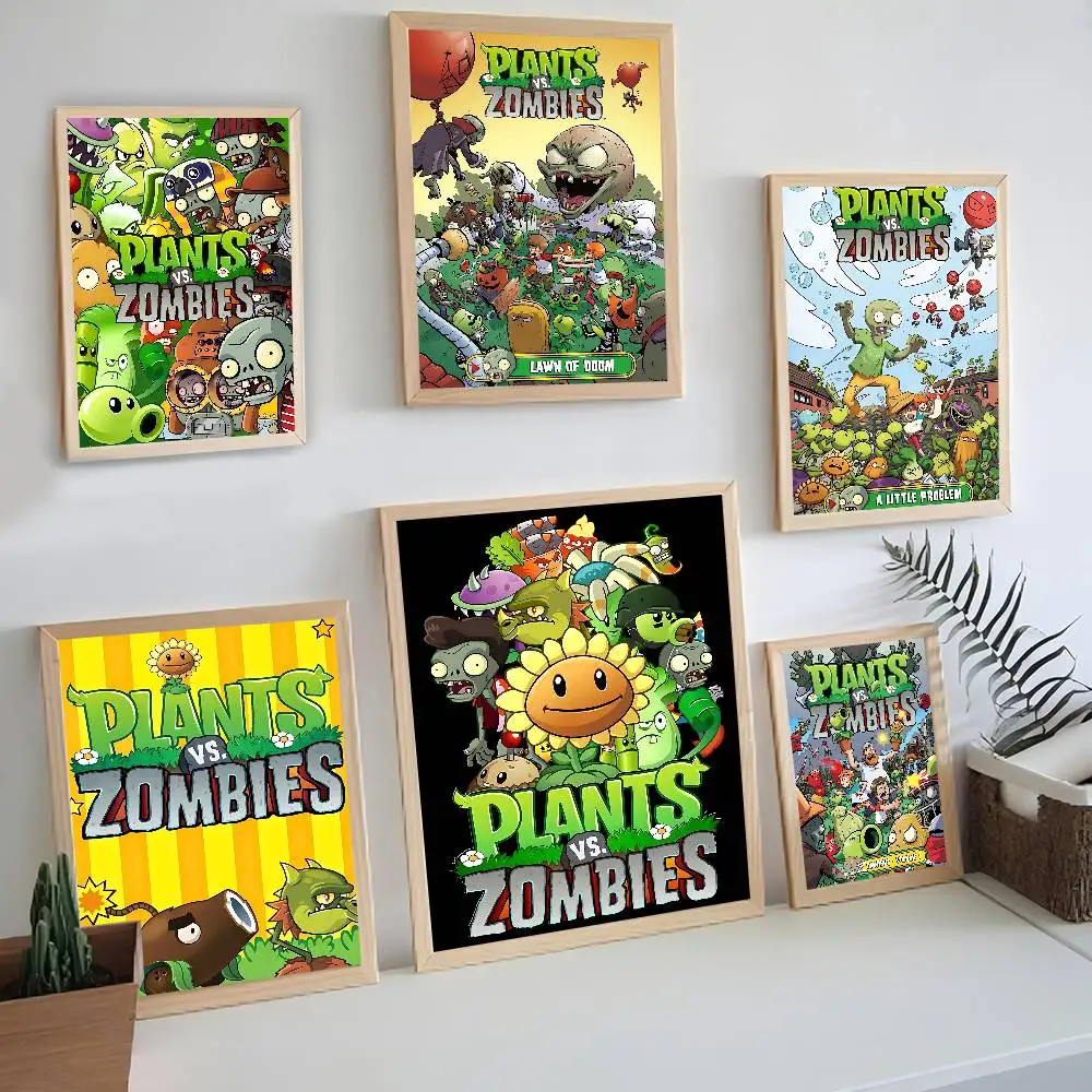 P-Plants vs Z-Zombies Anime Posters Sticky Fancy Wall Sticker for Living Room Bar Decoration Room Wall Decor
