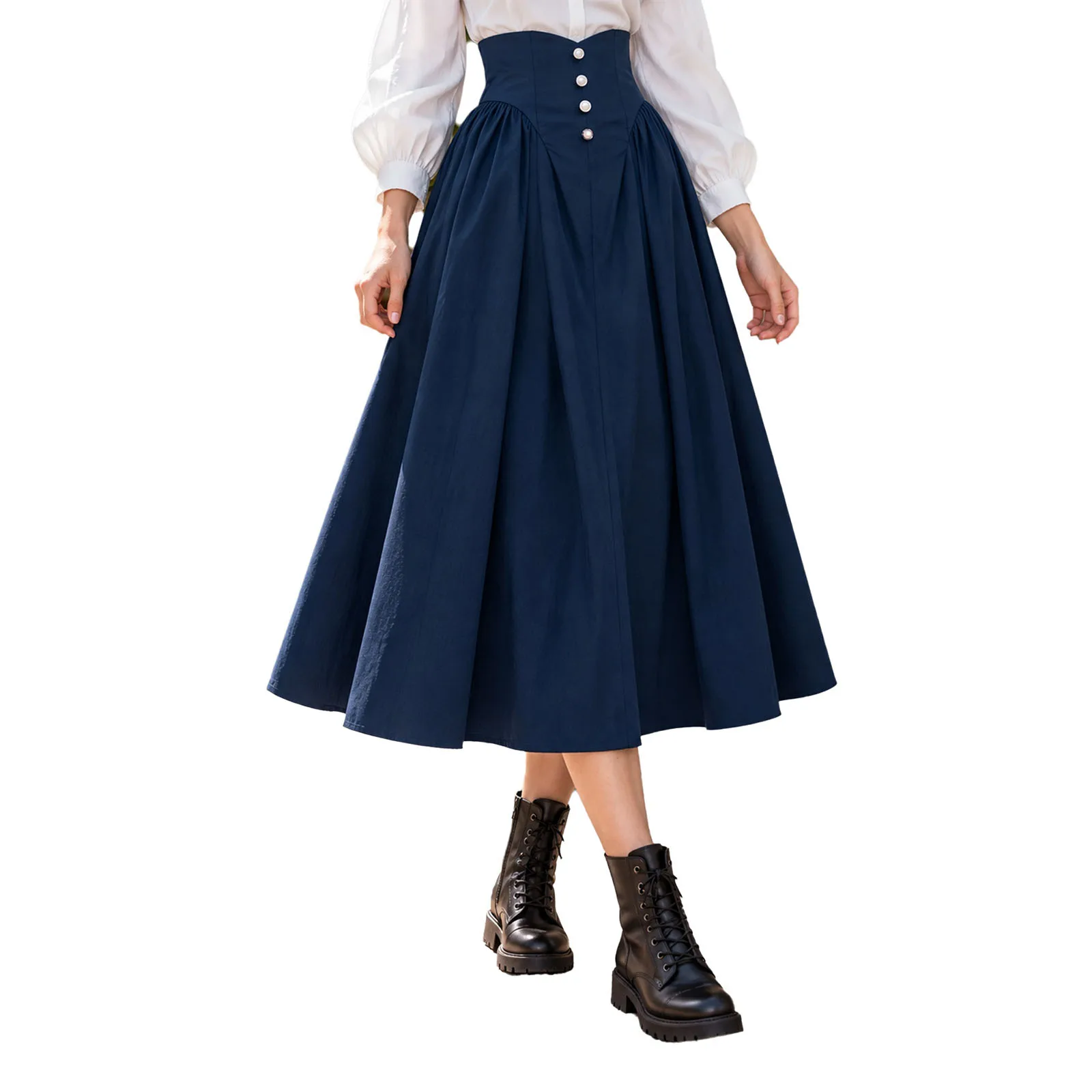 Womens Medieval Renaissance Victorian Skirt High Waist A-line Ruffled Skirts with Pockets Halloween Party Costume Streetwear view 2