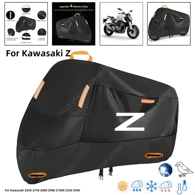 

Waterproof Motorcycle Cover For Kawasaki Z650 Z750 Z800 Z900 Z1000 Z250 Z400 Outdoor Protection Against Rain Dust Debris Weather