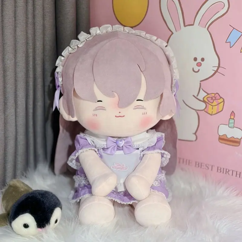 40cm Anime  Sitting Posture Plush Doll  Maid Dress Headband Apron Kpop Plush Dolls Outfit Toys Baby Doll's Accessories Cos Suit