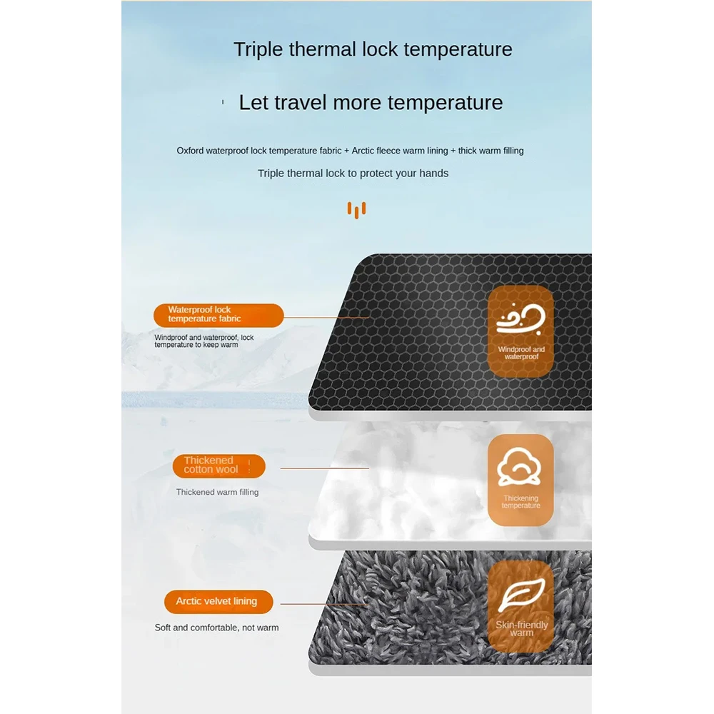 Winter Motorcycle Snow And Waterproof Warm Handlebars Outdoor Velvet-lined Thickened With Gloves Riding Reflective