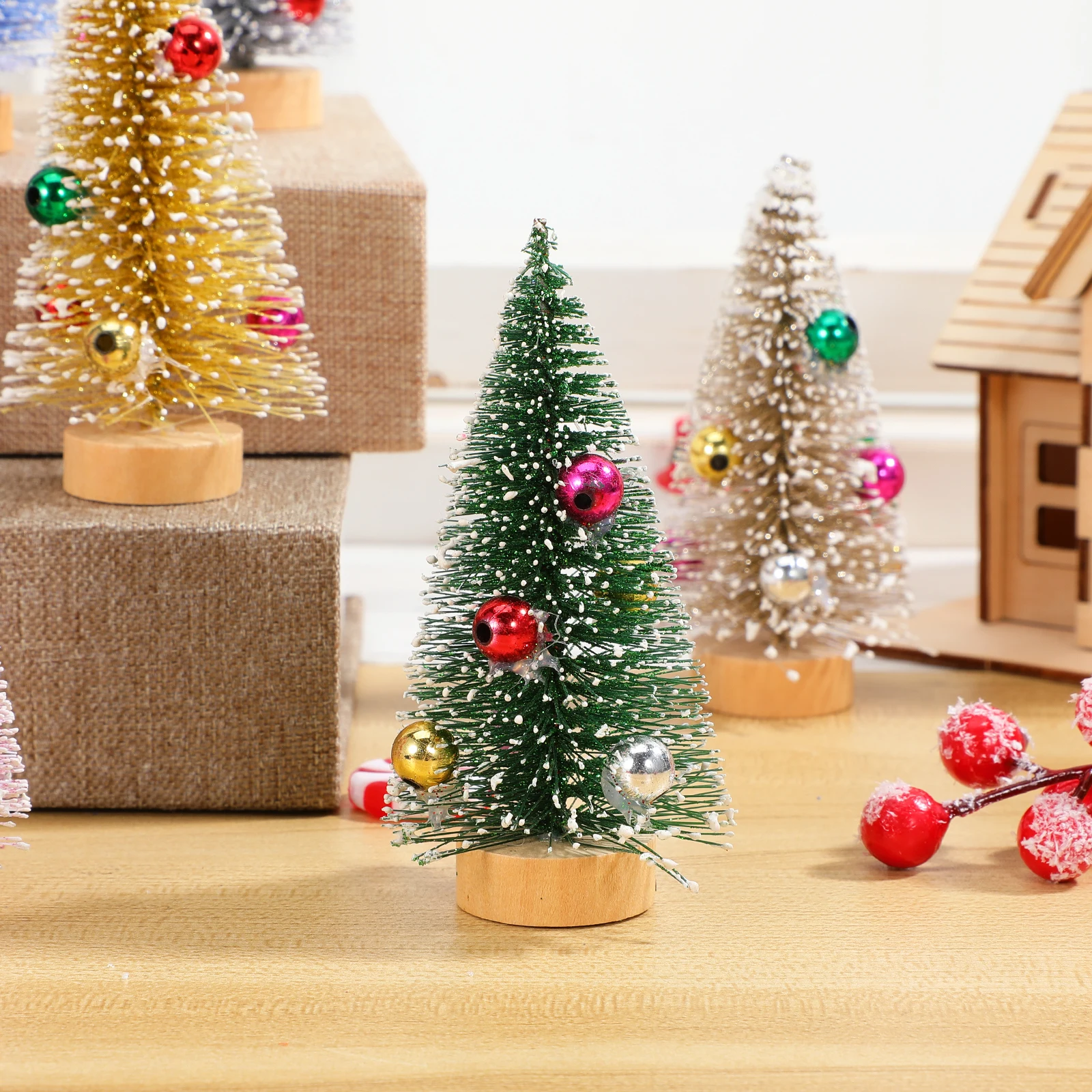 

12 Pcs Holiday Desktop Tree Mini Festival Scene Decor Decorative Trees Christams