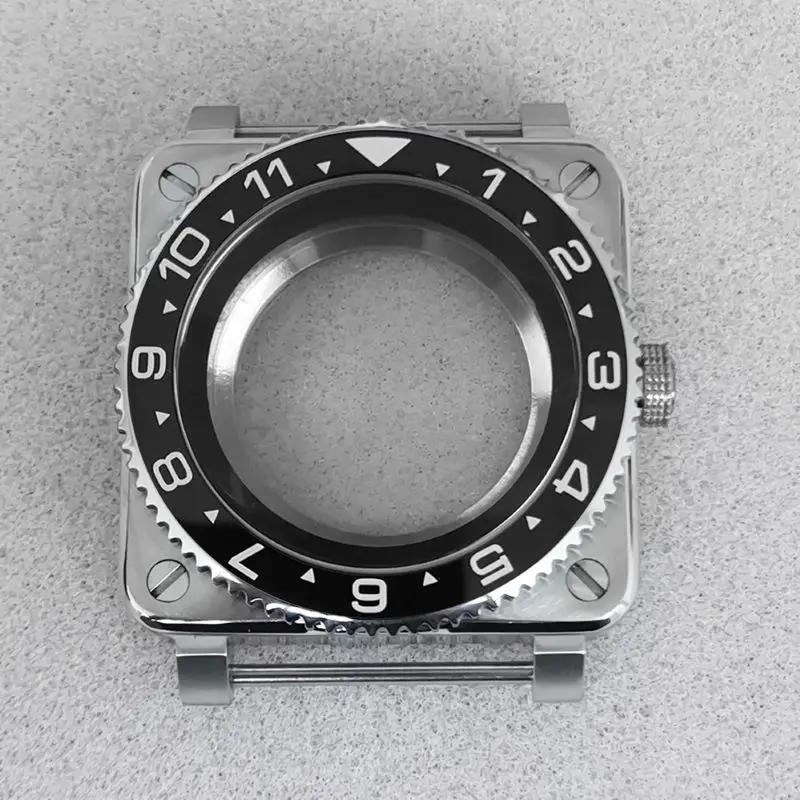 42mm SKX007 스퀘어 파일럿 조종석 시계 케이스 투명 시계 커버 NH35 NH36 무브먼트 사파이어 크리스탈 유리 시계 케이스