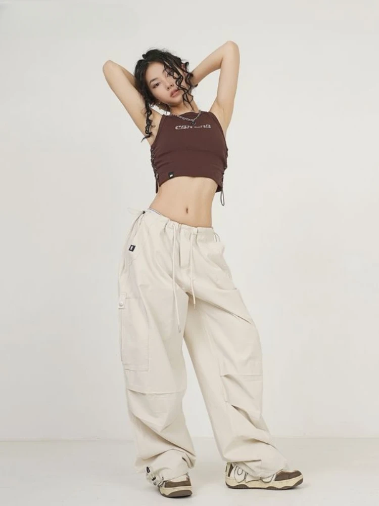 New American Retro Paratroopers Overalls Female Sweet Spice Girls Summer Hip-Hop Dancing Straight Loose High Street Joker Pants