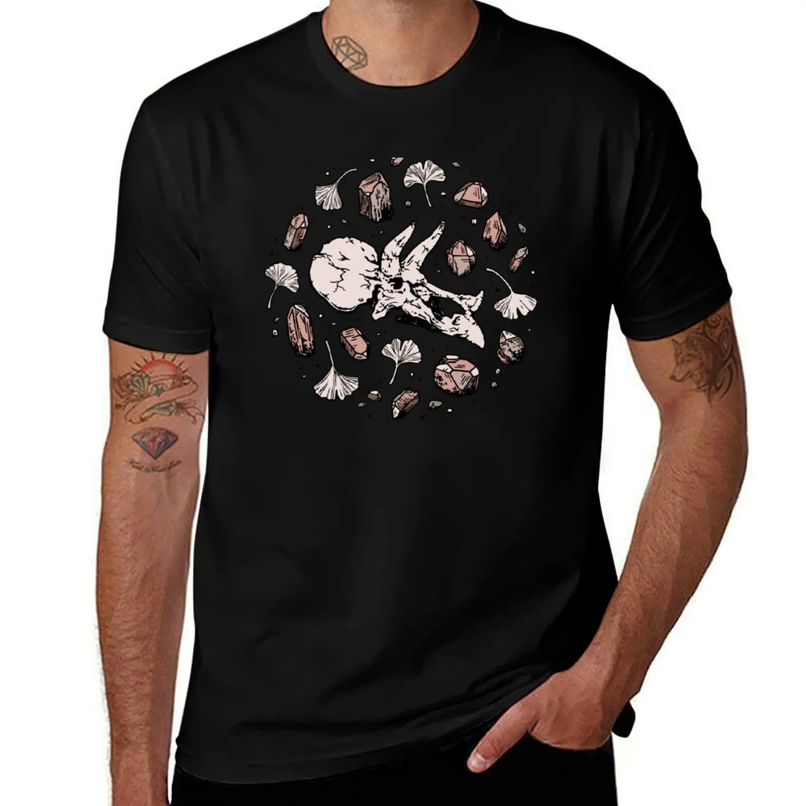 

t t Quartz Triceratops Rocks! Art for Dinosaur man T-Shirt Skull men shirts man Fossil Rose cotton shirts
