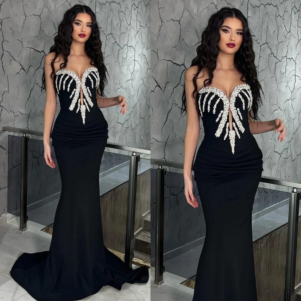 

Elegant Sweetheart Mermaid Evening Dresses Rhinestone Satin Formal Occasion Gown vestidos de ocasión formales فستان سهره плать