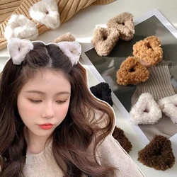 2Pcs/Set Plush Cat Ears Hair Clips for Women Girl Cashmere Hairpins Forehead Bangs Clips Fluffy Children Hair Accessories Winter