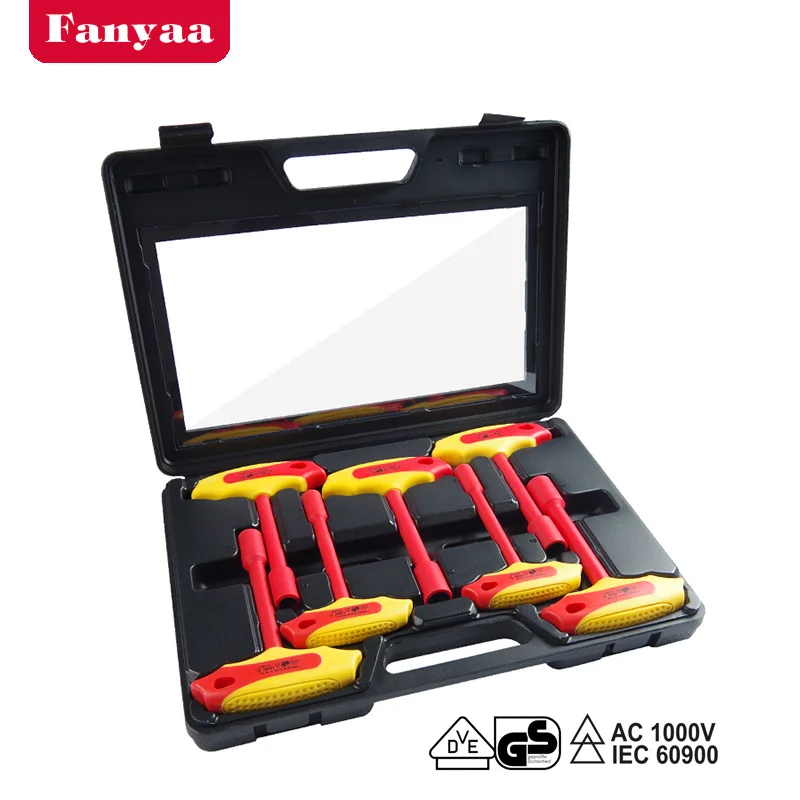 Fanyaa 8-14mm VDE Insulated T-Handle Nut Hex Key Wrench Sets 7pcs Electricians Tools 1000V AC Made In Taiwan