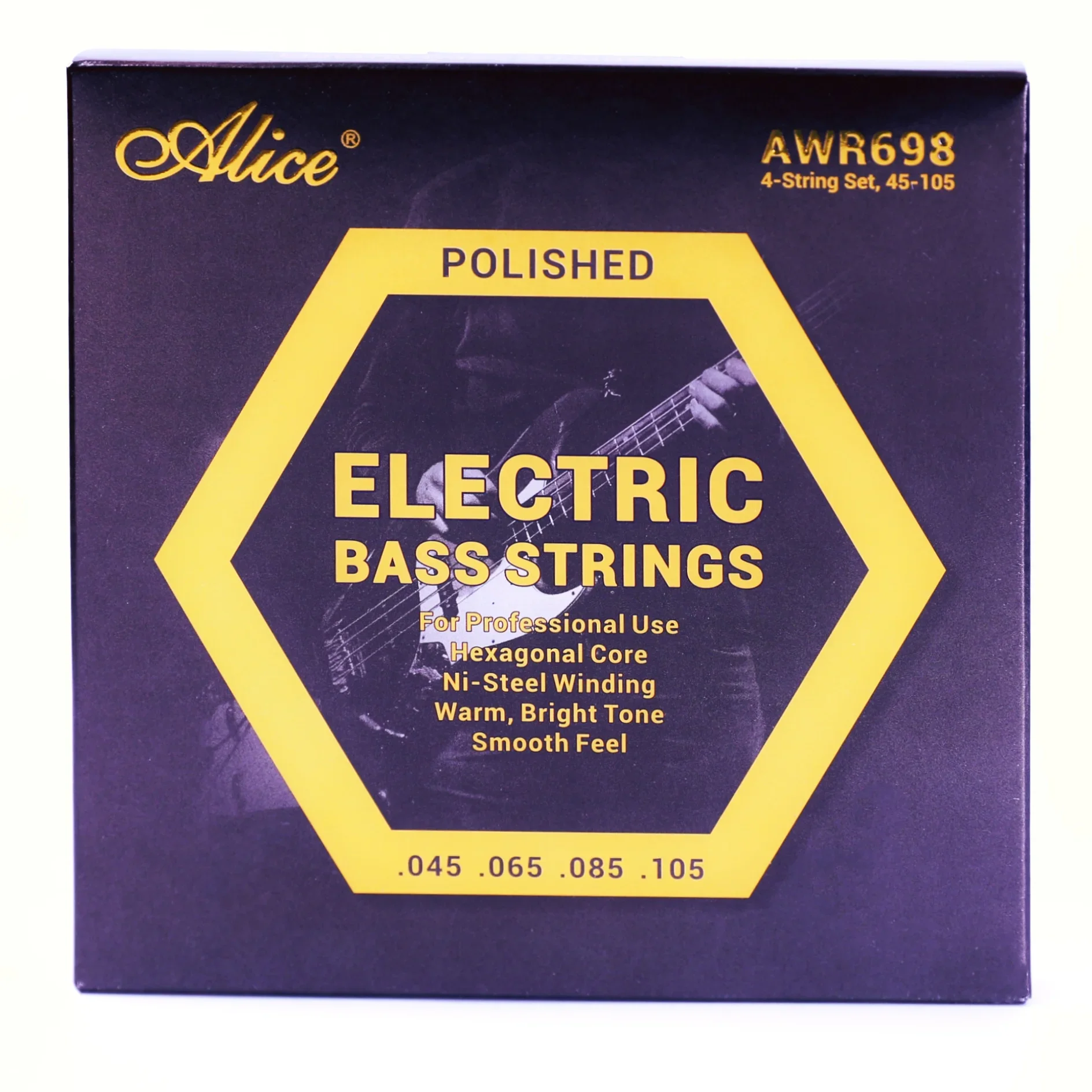 

Alice AWR698 Electric 4-Bass Strings 45-105 Hexagonal High-Carbon Steel Core Ni-Steel Winding Professional Performance Use