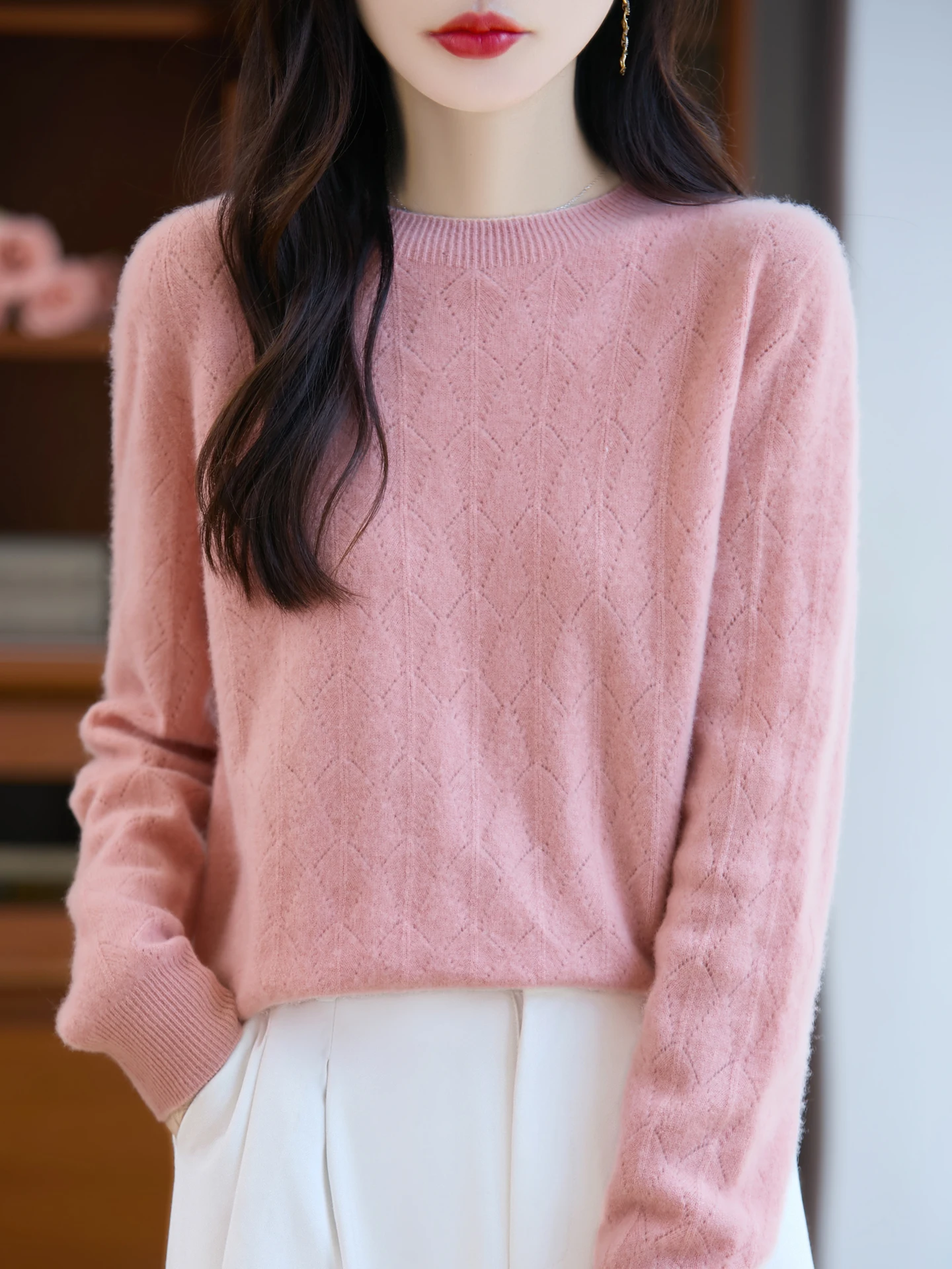 

100% Pure Wool Pullover Sweater Women's New O-neck Cable Knit Cashmere Coat Casual Loose Autumn Winter Basic Long Sleeve Tops