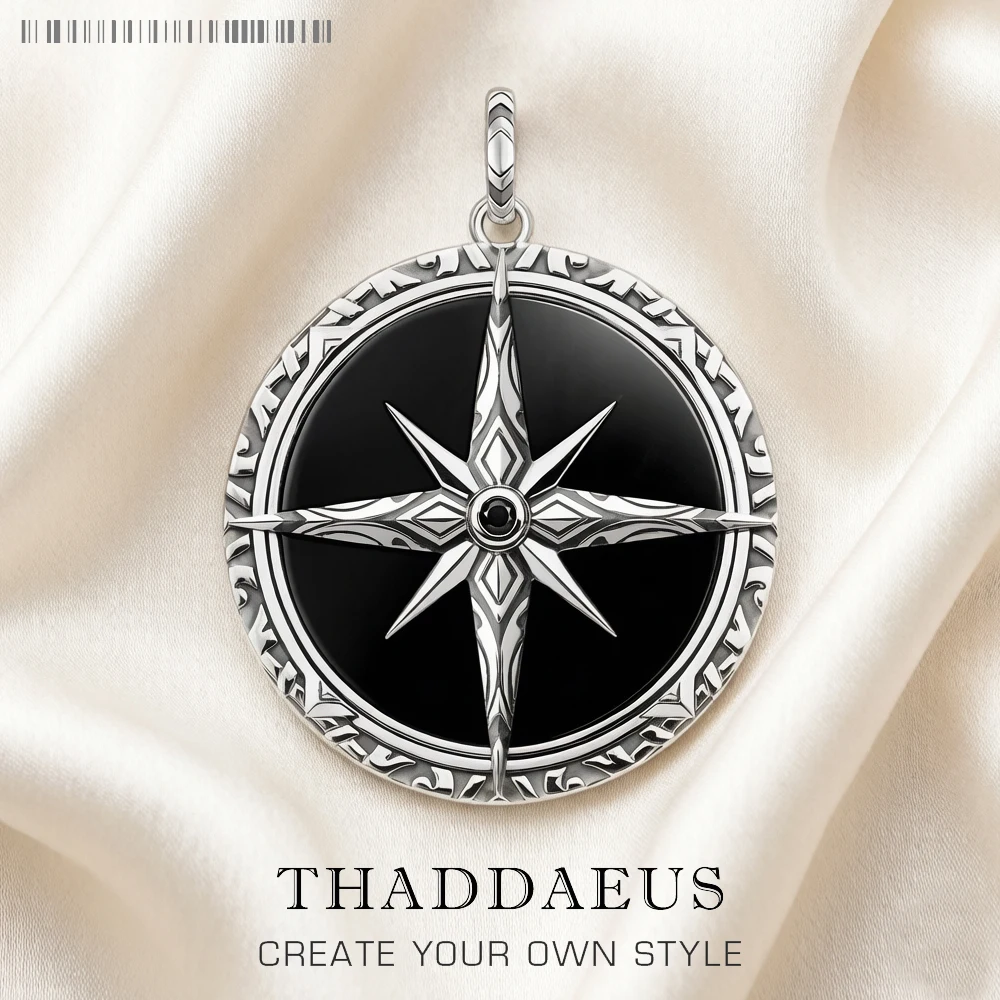 Pendant Black Compass New Jewelry 925 Sterling Silver Accessories Vintage Gift For Men Women