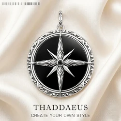 Pendant Black Compass New Jewelry 925 Sterling Silver Accessories Vintage Gift For Men Women
