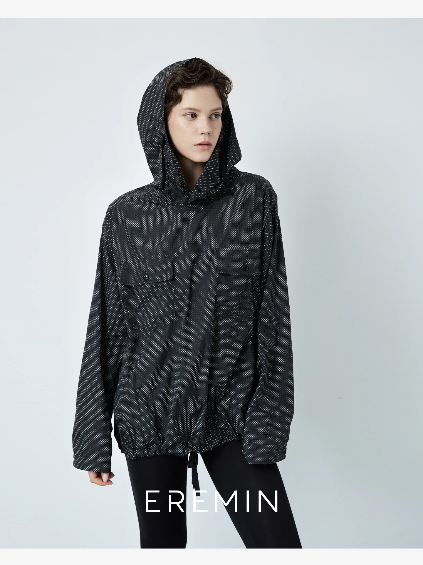 

Lightweight Hooded Polka Dot Jaet Women's Casual Workwear Sle Nylon Fabric Breathable Long Sve Coat with kets