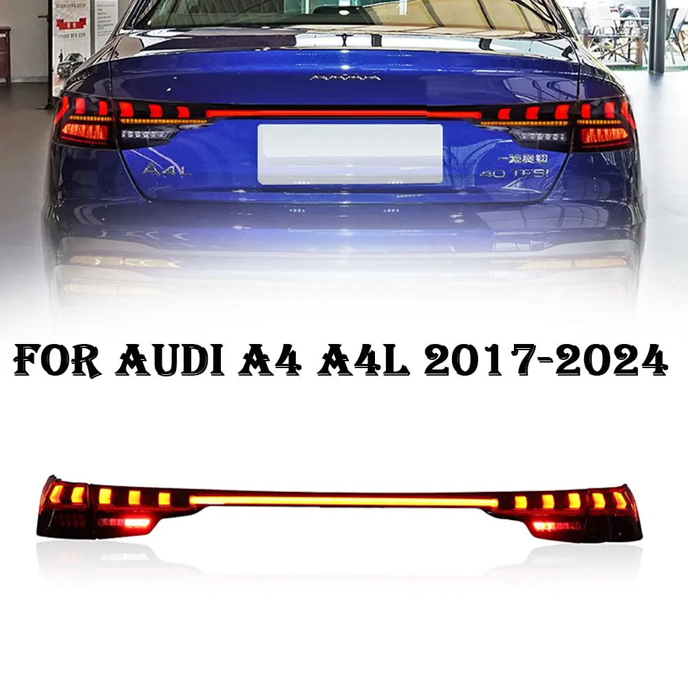 

Автомобильный фонарь для Audi A4L A4 B9 2017-2023, светодиодные задние фонари, светодиодный динамический указатель поворота, сквозные задние фонари багажника, фонари заднего бампера