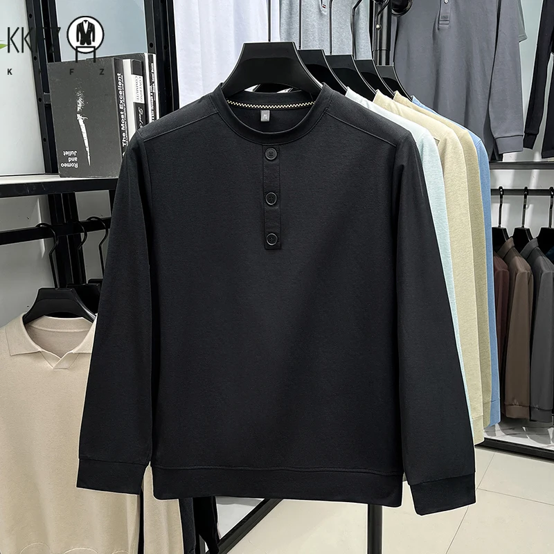 Men's Soft Henley Neck Pullover With Button Placket Long Sleeve Shirt For Daily Wear And Business - view 3