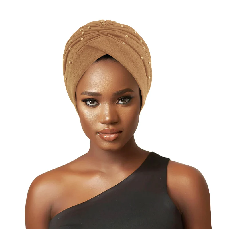 New Women Muslim Turban Hats Ruffle Beaded Turban Hats Hijabs Head Scarf Hair Loss Bonnet Banadanas Cancer Chemo Beanie Caps