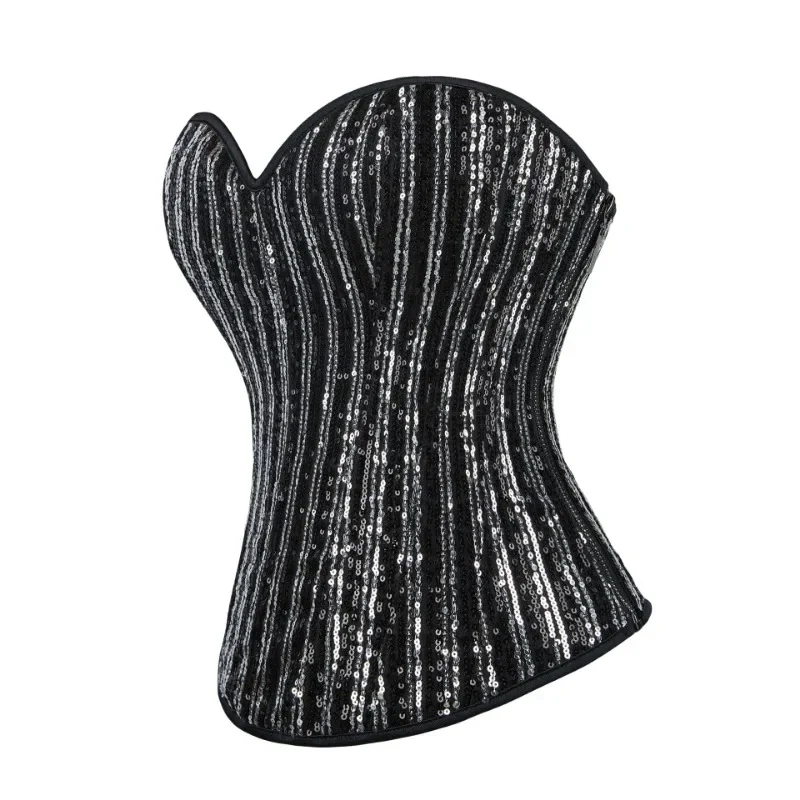 Women Sexy Corset Sequined Bustier Gothic Lace Up Boned Overbust Corselet Lingerie Top Burlesque Showgirl Costumes