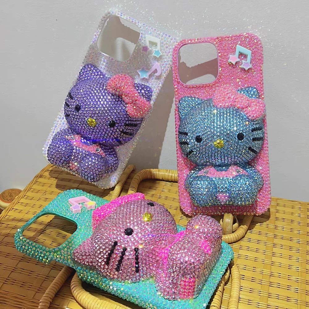 

Crystal Phone Case Rhinestone Bling Chain for Iphone 17 11 12 13 14 15Pro Max Xs Xr 7 8 Plus Se 2 3 10 Transparent Hello Kitty
