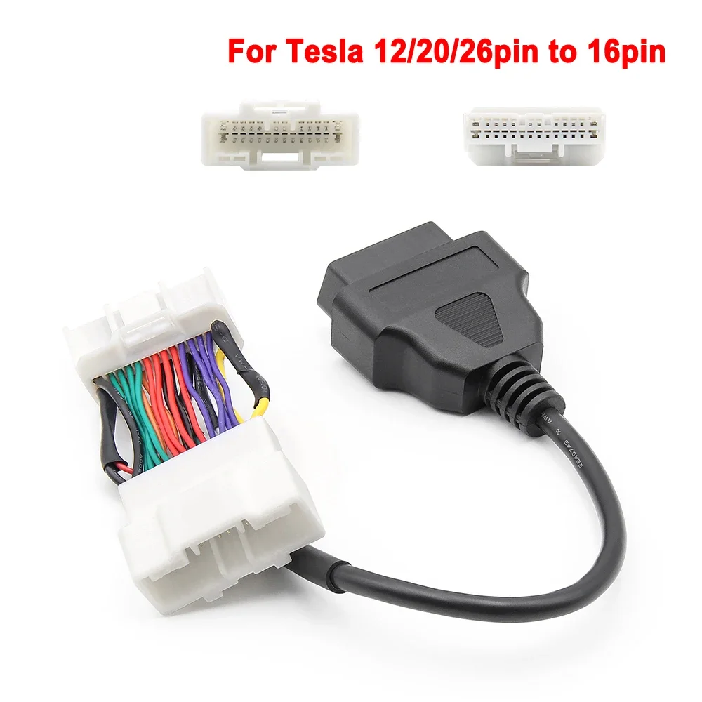 For Tesla 12/20/26pin to 16pin Male Female OBD2 Cable Connector Model 3 Model Y OBD 2 OBDII Diagnostic Tool Auto Adapter