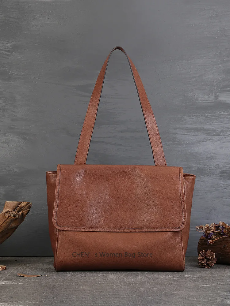

Genuine Leather Women's Bag 2025 New Large Capacity Tote Bag Simple Commuting Soft Cowhide Shoulder Bags