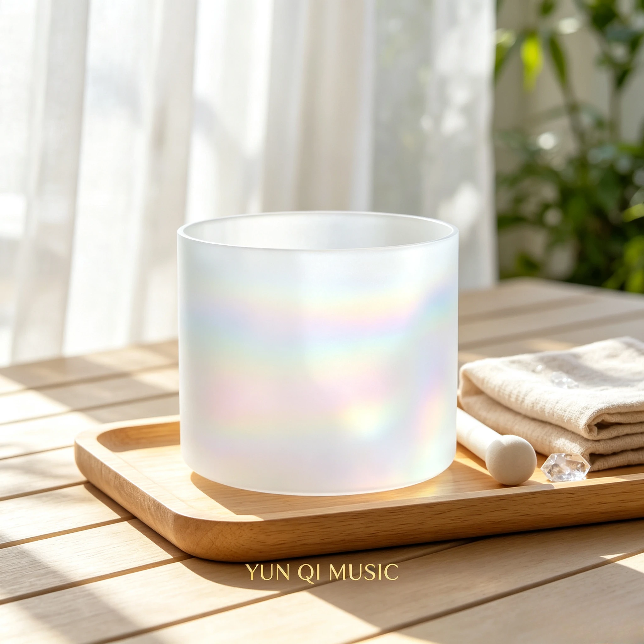 YUN QI MUSIC Bol chantant en cristal givré irisé Aura, livraison rapide UE, bol de guérison sonore en quartz clair avec mallette pour yoga, méditation, bain sonore, thérapie des chakras
