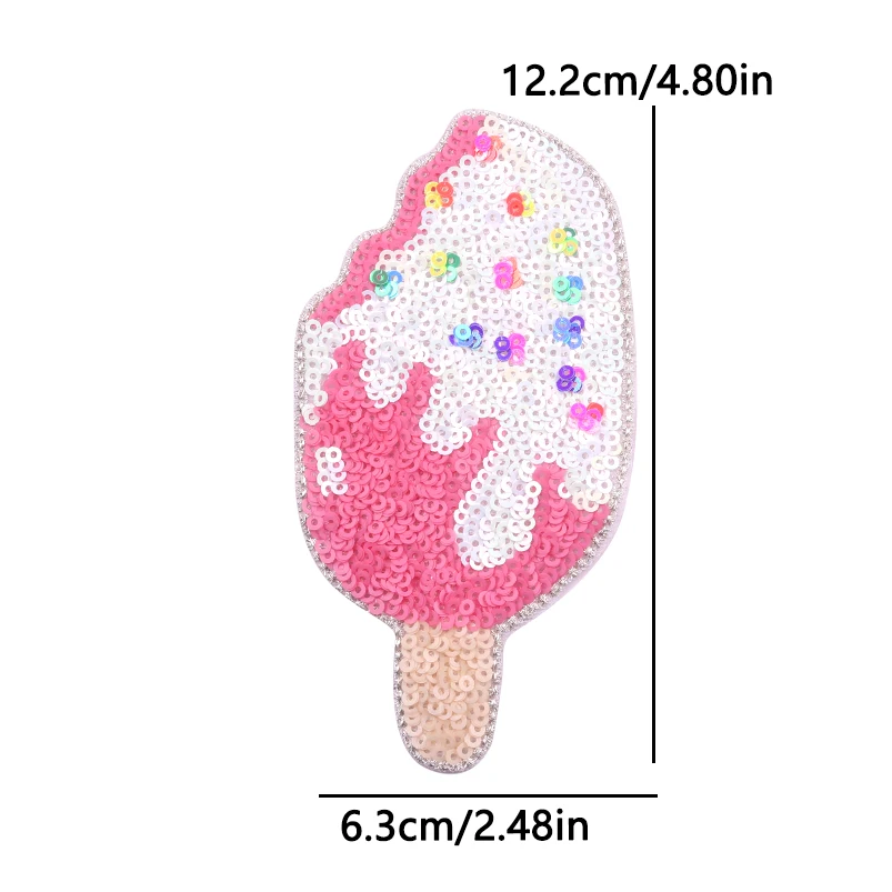 Sequined Ice Cream Heart Embroidery Patch Iron On Patches For Clothes Crown Sequins Embroidery Patches for Clothing Repair Patch