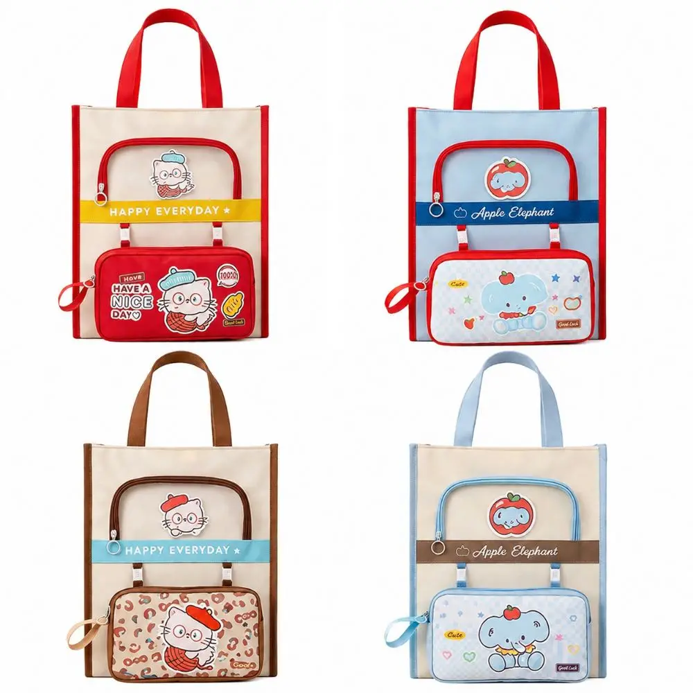 Cartoon Tutoring Bag Large Capacity 4-layer Storage File Bag Detachable Pen Case Zipper Tote Bag Handbag Primary School Student