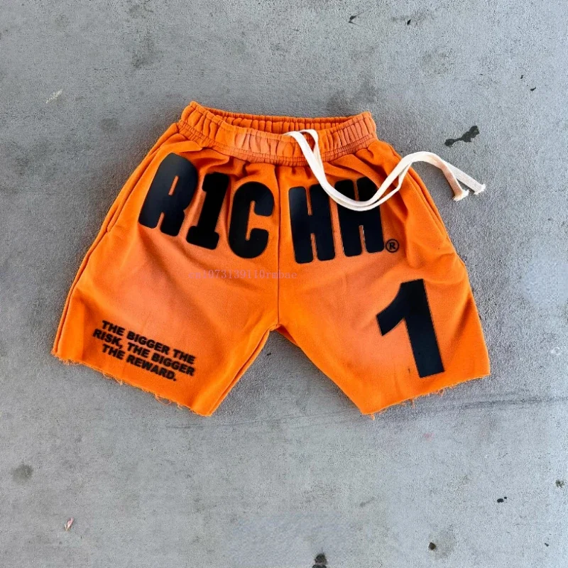 Effen Kleur Korte Broek Mannen Vrouwen Amerikaanse Retro Senior Rubber Letters Bedrukt Vijf Broek Zomer Nieuwe Losse Dunne Sectie Paar Shorts