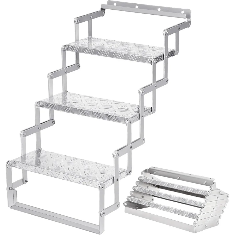 Aluminum Scissor Stairs 3 Steps Outdoor RV Step Ladder 18 Wide Camper Stair Ladder with AntiSlip Surface Portable Stairs for Tr
