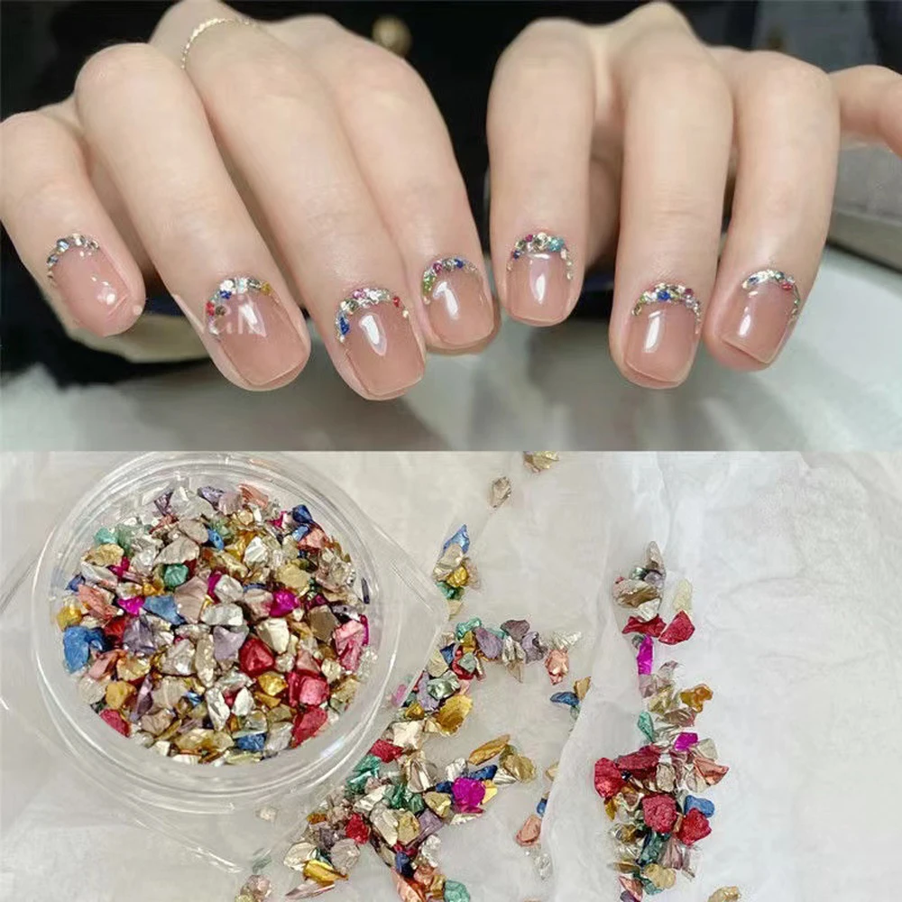 1Box Colorful Irregular Gravel Nail Decoration 3D Crushed Stone DIY Decorative Accessories Gold/Silver Mineral Rocks Nail Charms