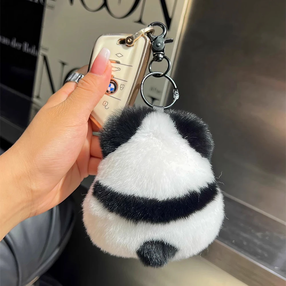 Imitation Mink Fur Otter Rabbit Fur Small Panda Back Keychain Cute Plush Ornaments Women Girl Bag Car Hangings Keychain