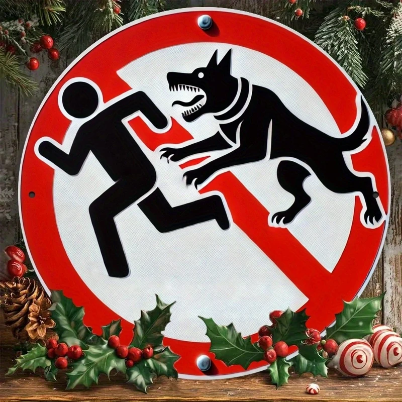 8in 2D Wooden Circular Sign'No Entry、Notice Dogs、Bicycles Prohibited'Park Farm Red Warning Board Order Maintenance Sign Decorate