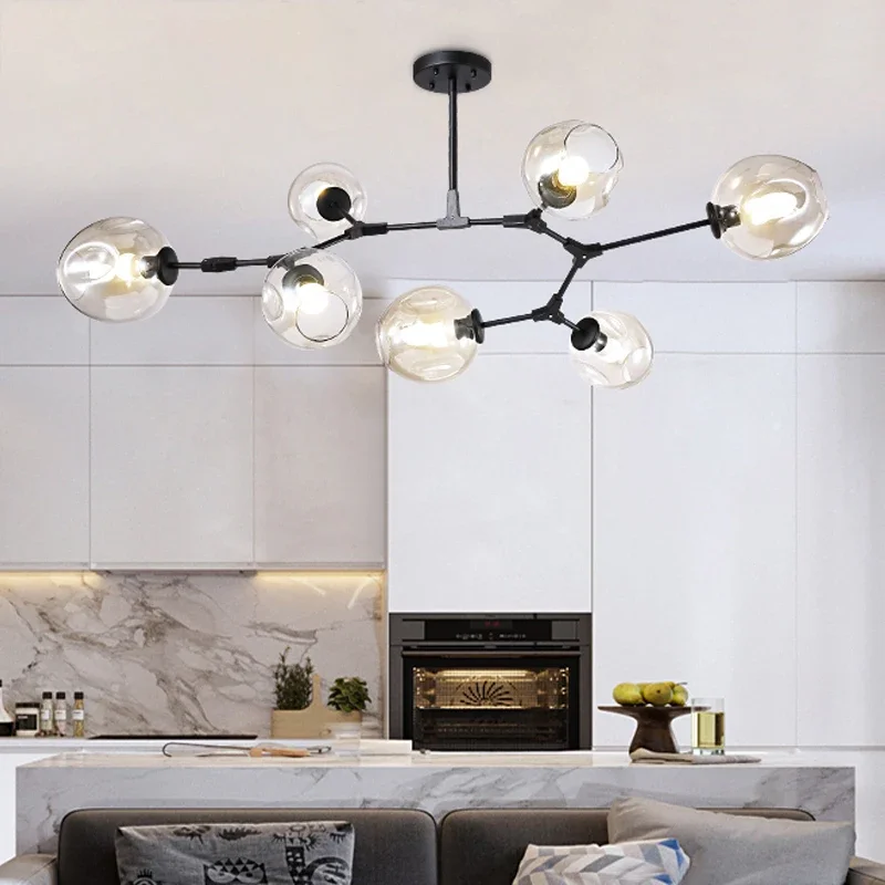 SANDYHA Nordic Glass Pendant Lamp Creative Molecular Design LED Chandelier for Living Room Dining Room Bedroom Villa Lighting