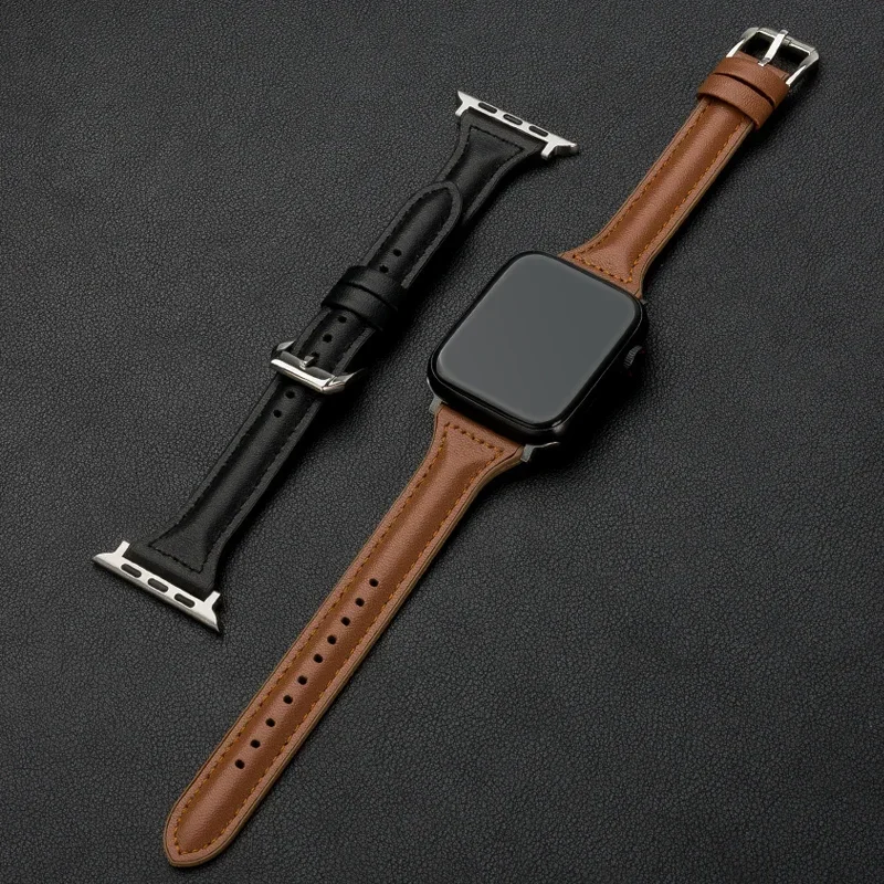 Тонкий кожаный ремешок для Apple Watch ремешки 45 мм 44 мм 40 мм 41 мм 42 мм 46 мм Ultra 2 49 мм 44 мм Браслет apple watch 10 9 8 7 se 5 6 4